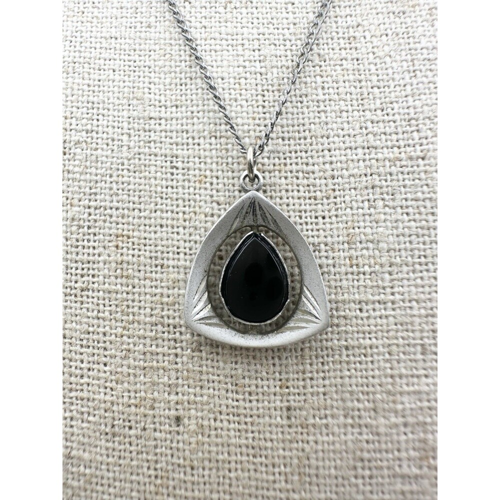 Vintage Sterling Silver Marvel Black Onyx Pendant Necklace 17”